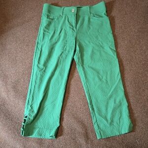 Verve Blues Ankle Capri With Stretch In Waist Size 8 Green Textured Print